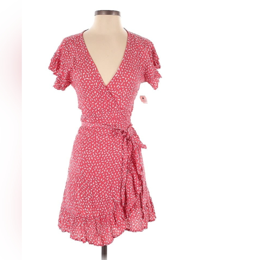 Billabong Pink Printed Wrap Mini Dress